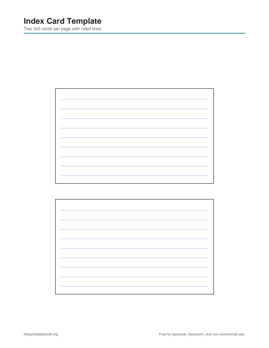 Preview of the index card template printable PDF