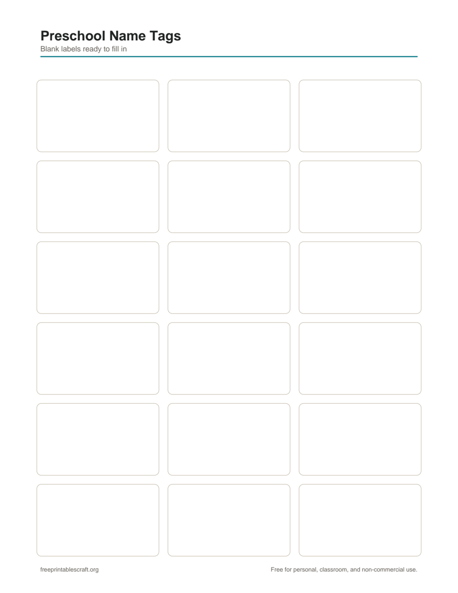 Preview of the preschool name tags printable PDF