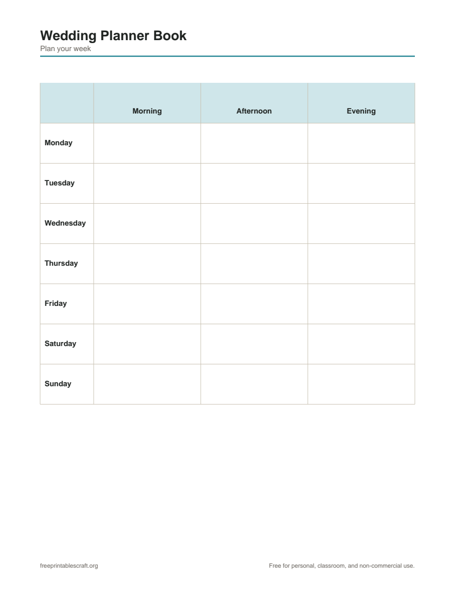 Preview of the wedding planner book printable PDF