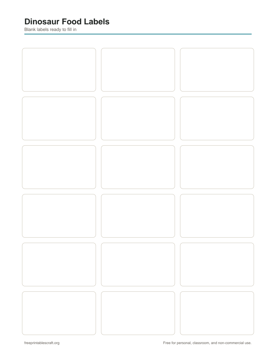 Preview of the dinosaur food labels printable PDF