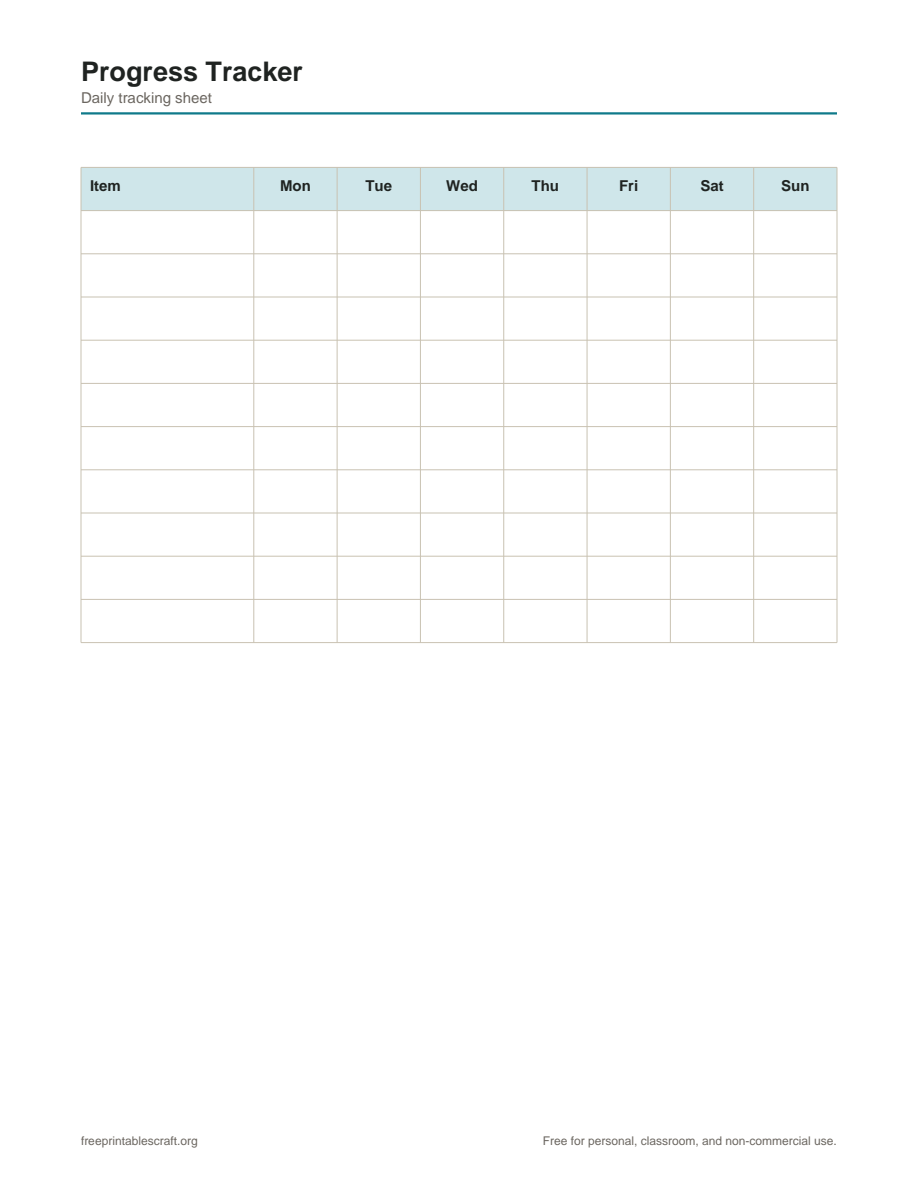 Preview of the progress tracker printable PDF