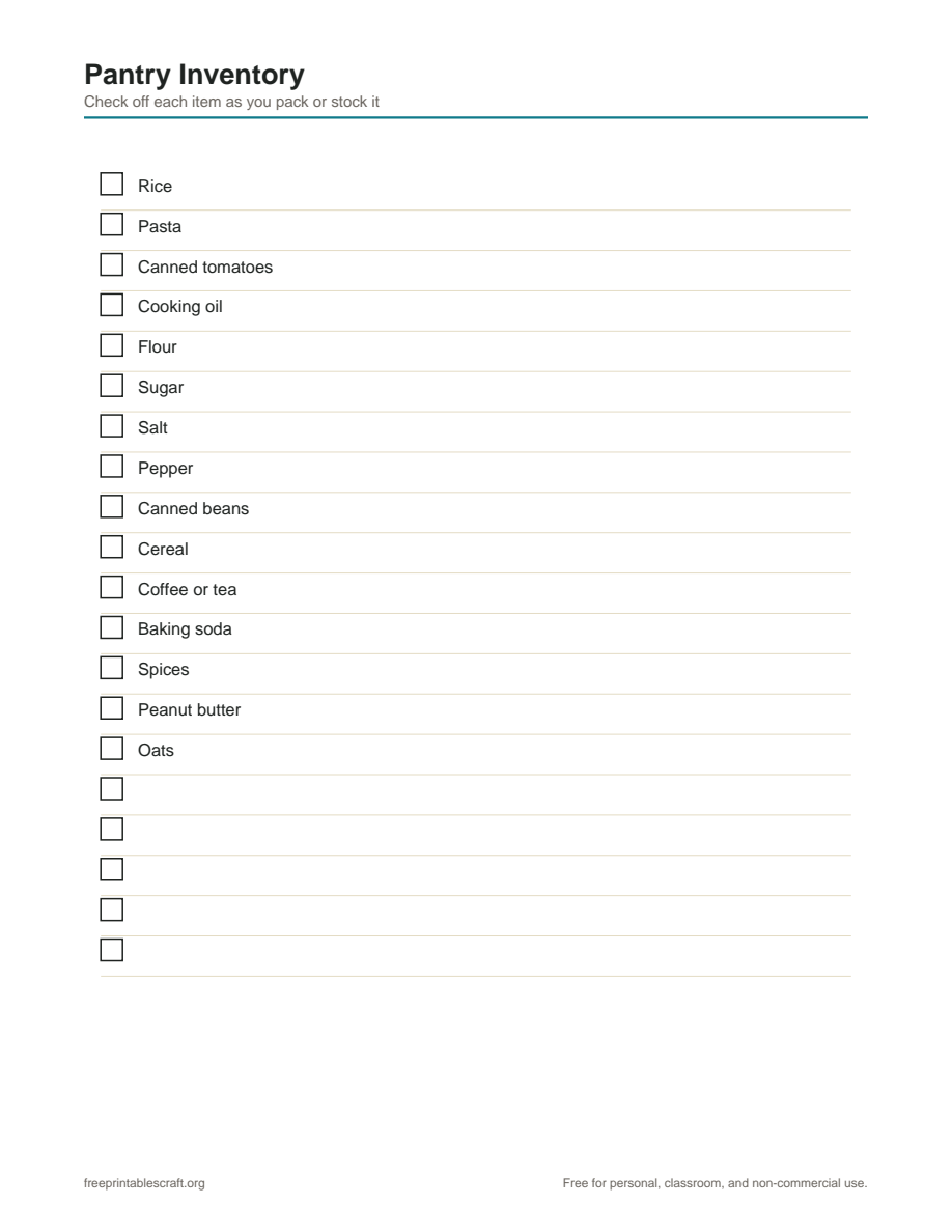 Preview of the free pantry inventory printable PDF