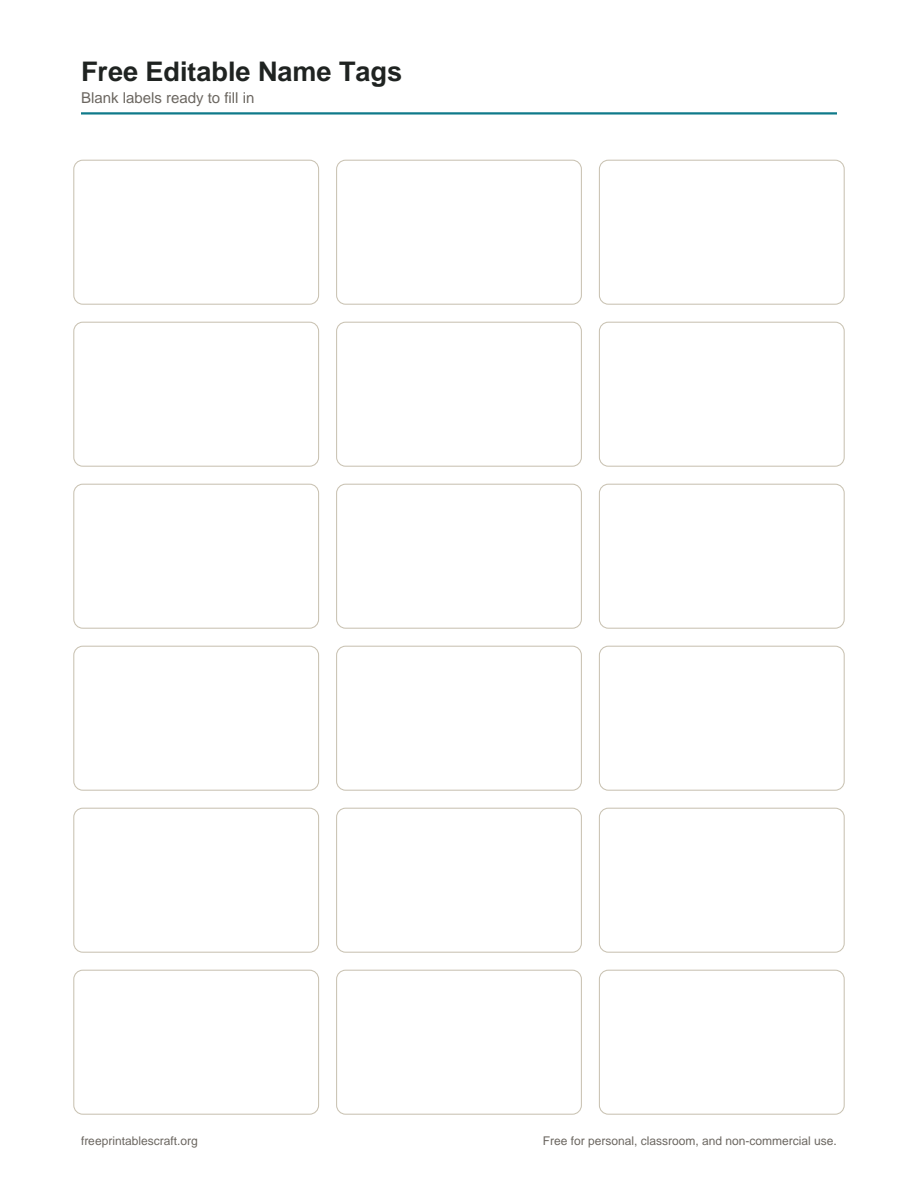 Preview of the free editable name tags printable PDF
