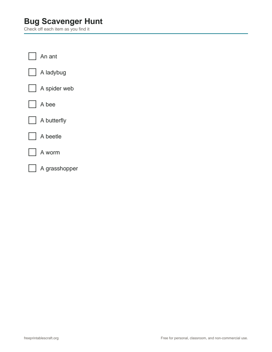 Preview of the bug scavenger hunt printable PDF
