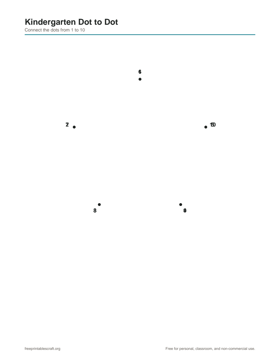 Preview of the kindergarten dot to dot printable PDF