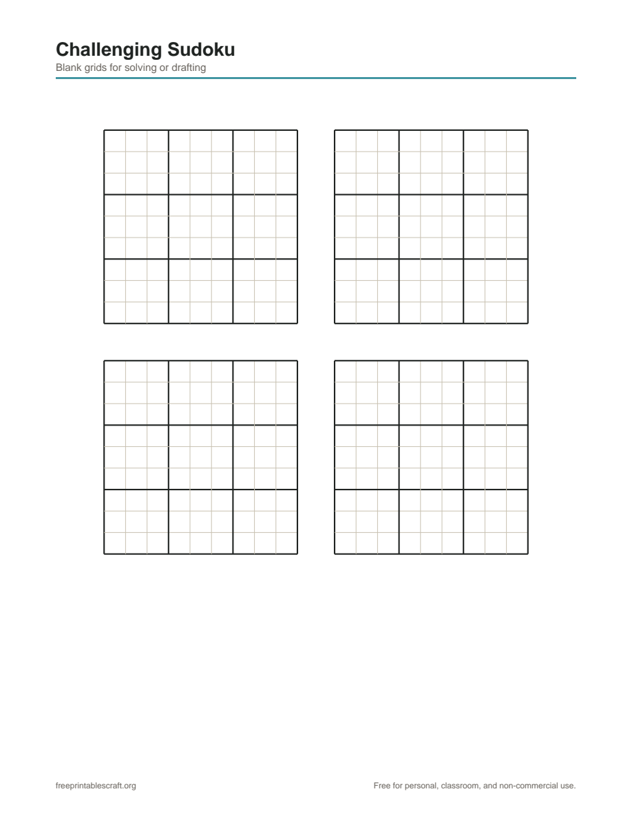 Preview of the challenging sudoku printable PDF