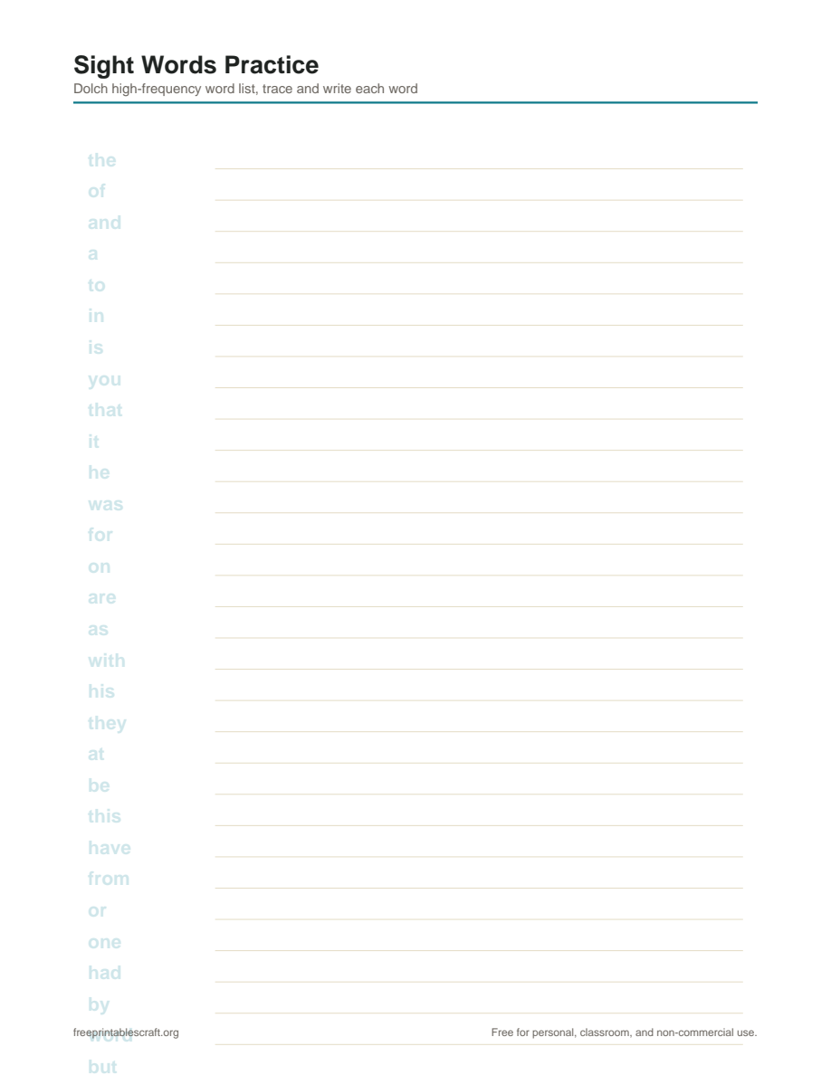 Preview of the sight word worksheets printable PDF