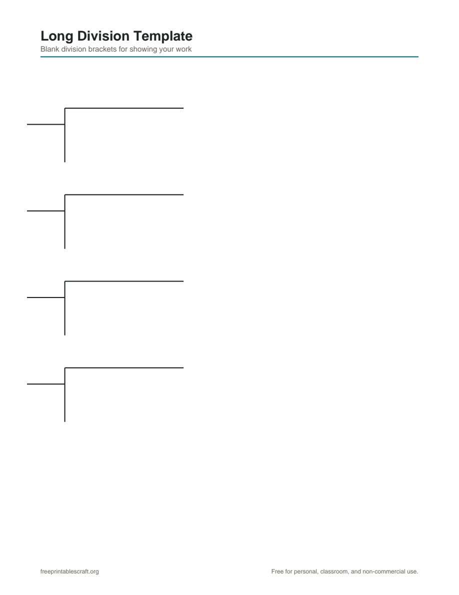 Preview of the long division template printable PDF