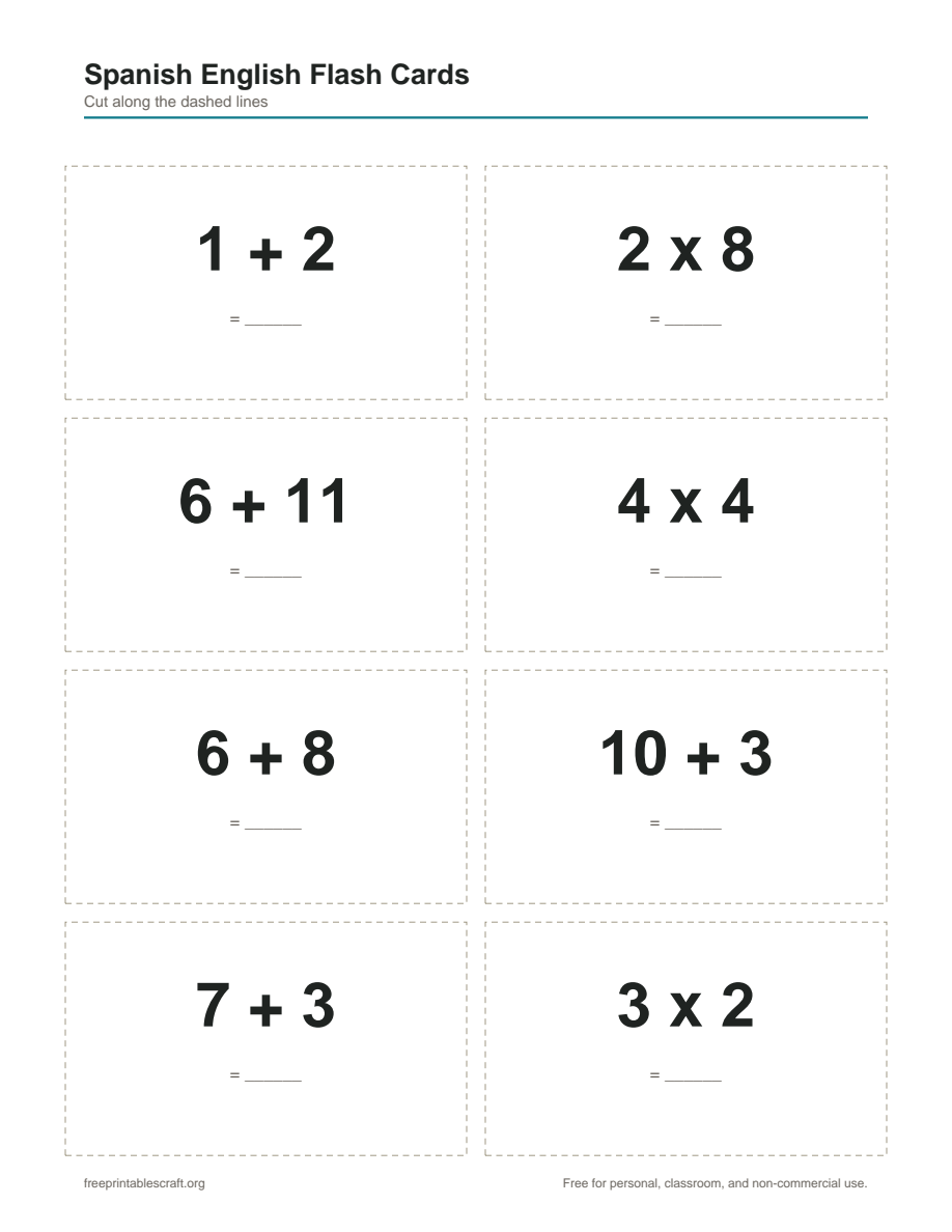 Preview of the spanish english flash cards printable PDF