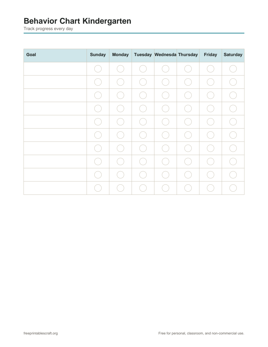 Preview of the behavior chart kindergarten printable PDF
