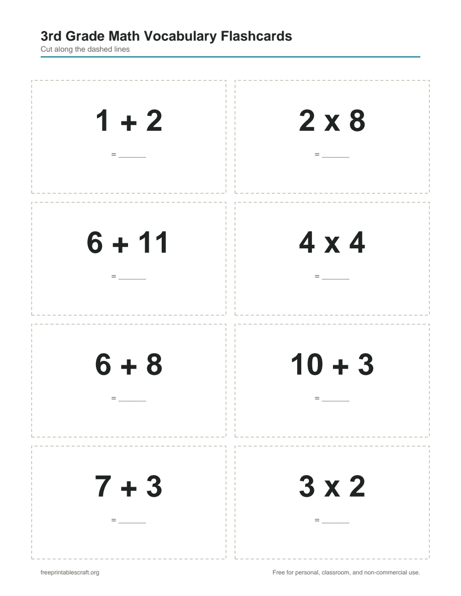 Preview of the 3rd grade math vocabulary flashcards printable PDF