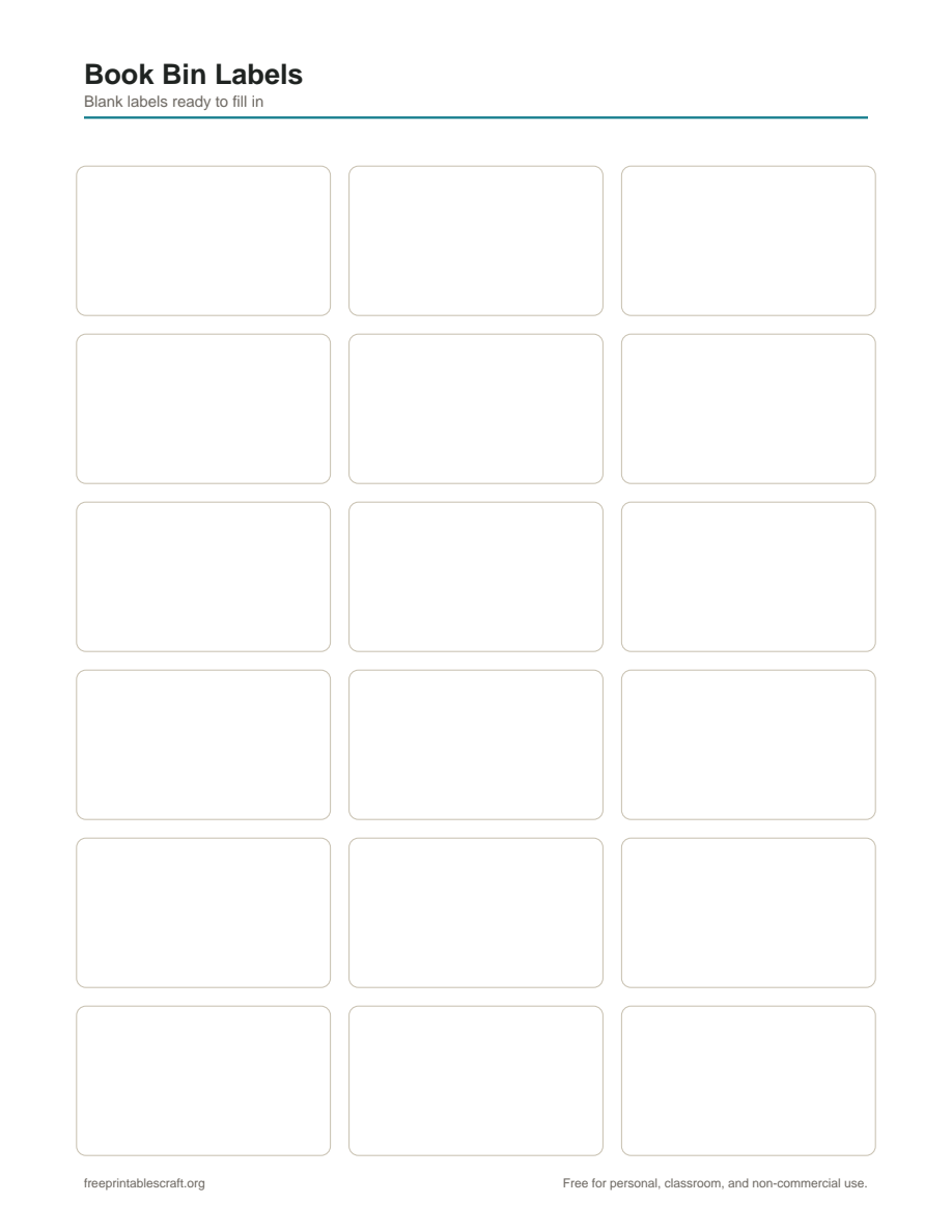 Preview of the book bin labels printable PDF